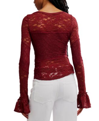 Women's Flared-Sleeve Sheer Lace Top