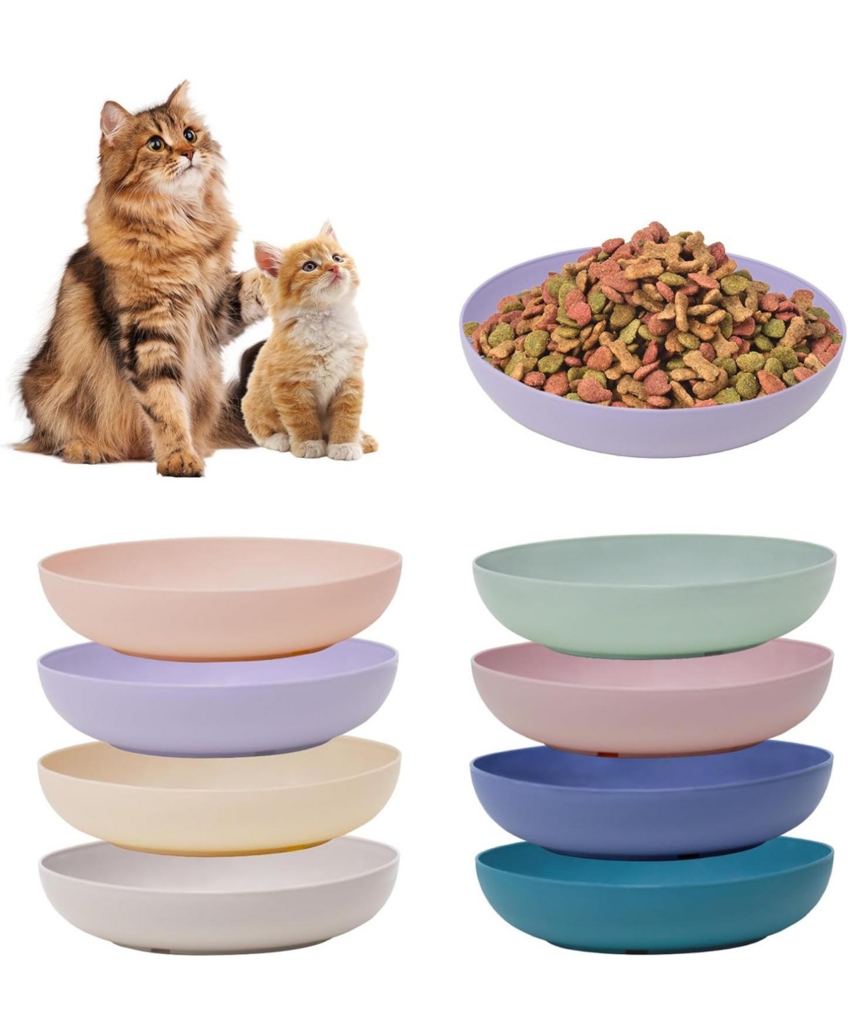 Wopet 8 Pack Cat Dishes Whisker Friendly Shallow Wide Pet Food and Water Bowl Durable Wheat Straw Cat Bowls for Indoor Outdoor Cats