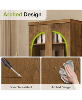 Wooden Pantry Cabinet, with Two Drawers for Kitchen, LED Light Strip