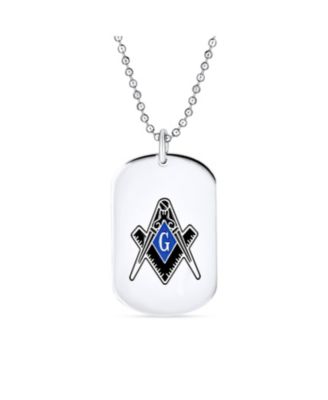 Set of 2 Black Blue Freemason Compass Masonic Dog Tag Pendant Necklace Stainless Steel With Bead Chain