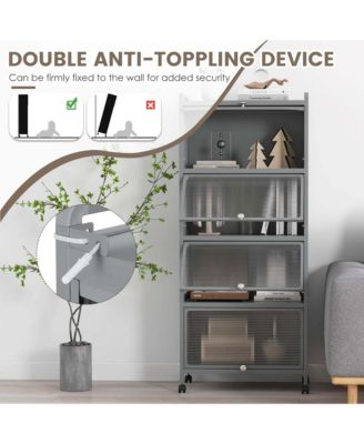 5-Tier Kitchen Baker's Rack Storage Cabinet Mobile Microwave Stand Flip-up Doors