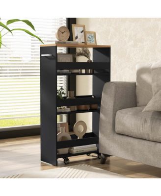 4-Tier Rolling Storage Cart 8" Slim Kitchen Cart on Wheels with Open Shelves