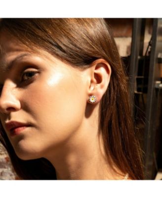 Enamel Daisy Stud Sterling Silver Earrings