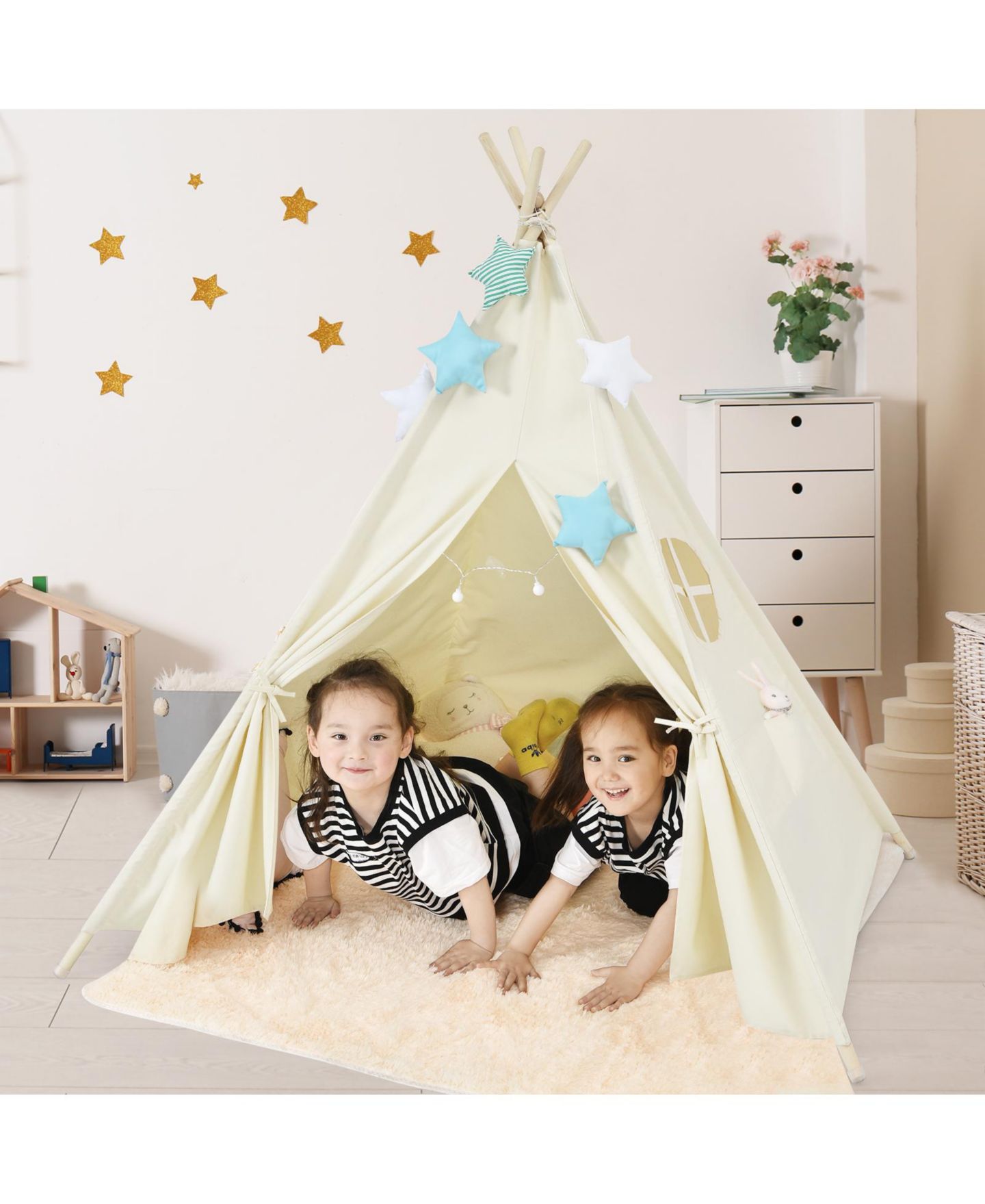 Детская игрушка SKONYON Window Wooden-Pole Play Tent, Ages 3+, цвет: Бежевый / Хаки — фото 5