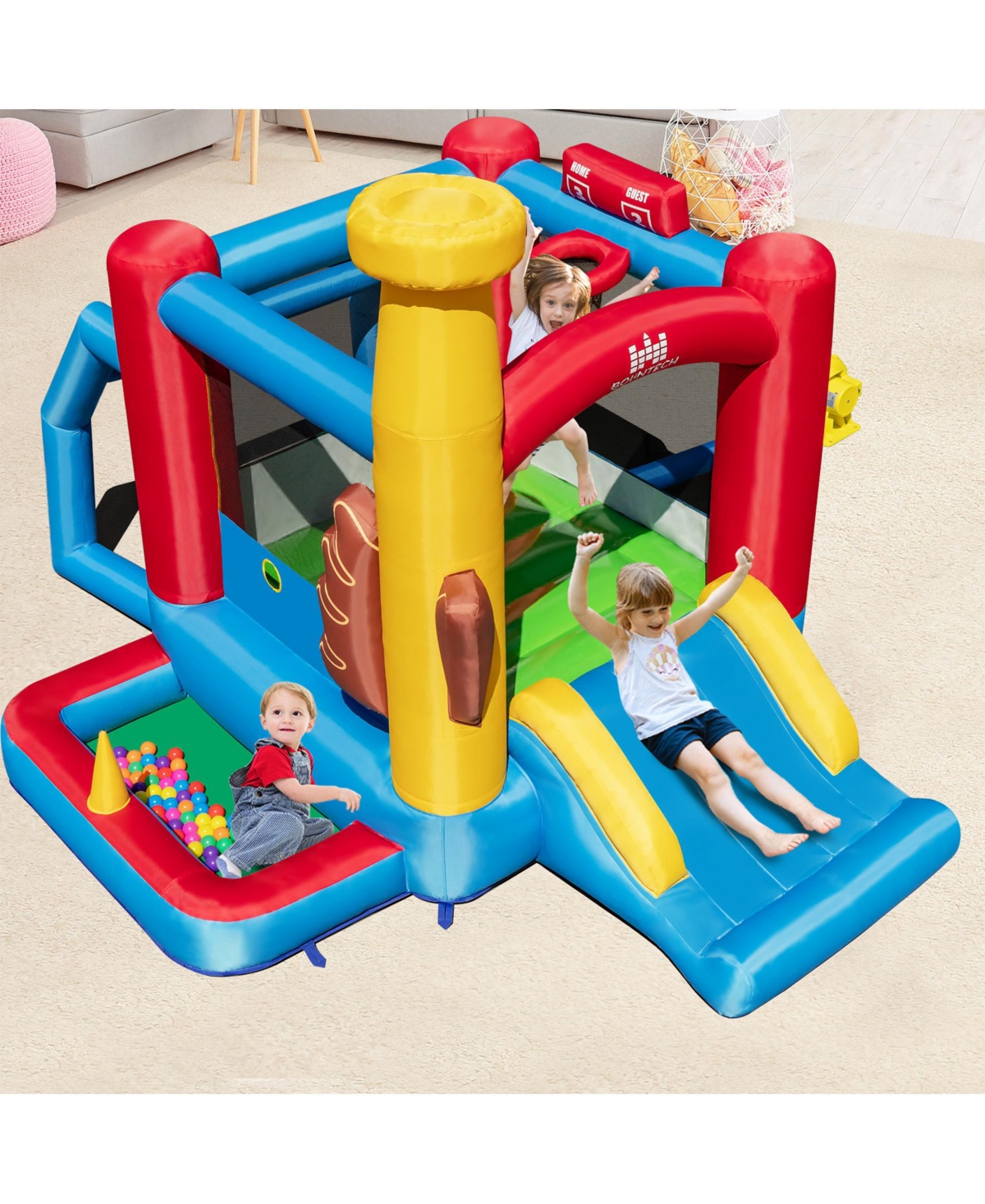 Sugift Baseball-Themed Inflatable Bounce House with Ball Pit, Ocean Balls, and 735W Blower