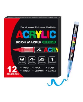 12 Colors Acrylic Paint Pens, Soft Brush Tip Markers, Quick-Drying, Waterproof for Canvas, Rock, Wood, Stone, Glass and Ceramic