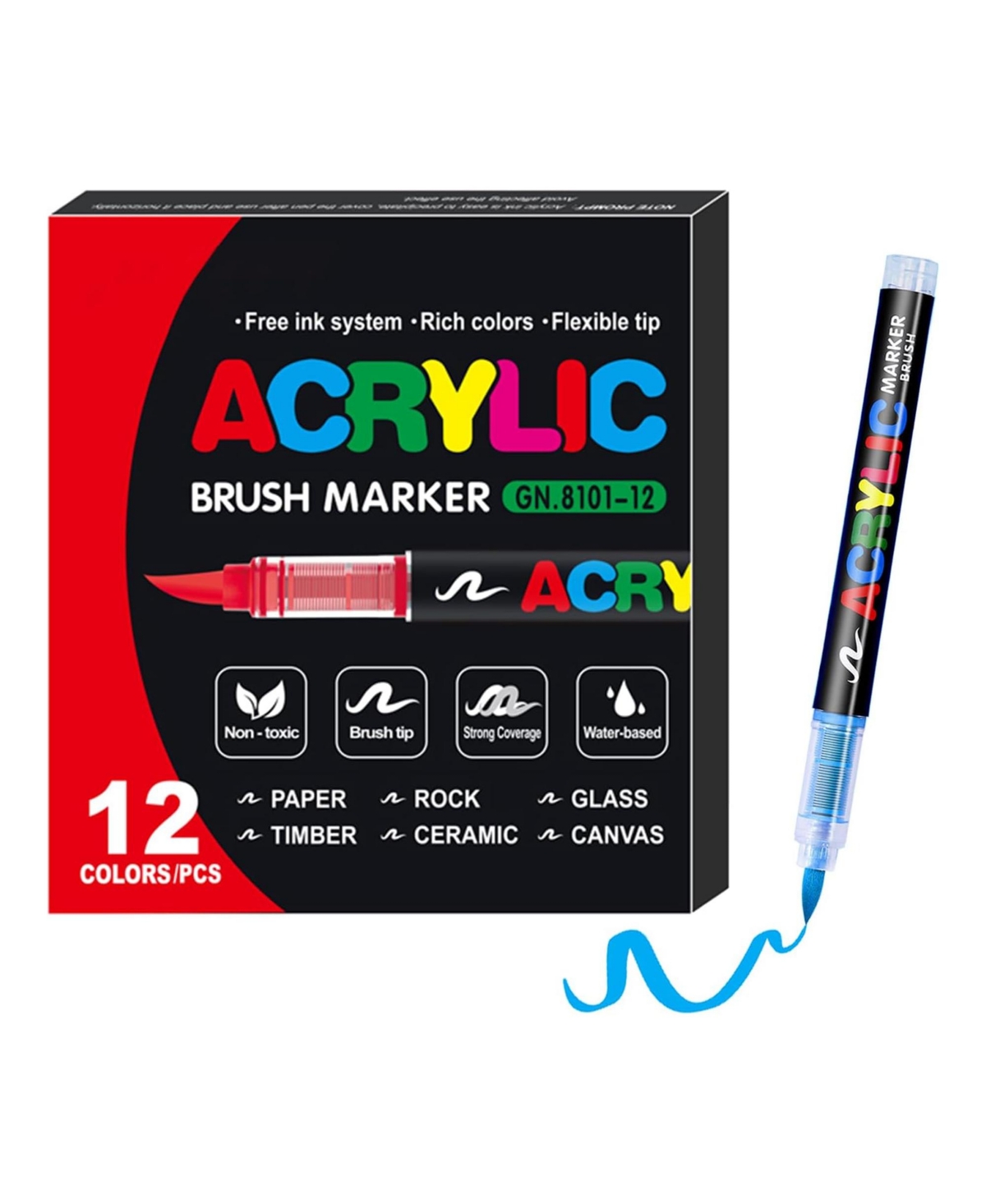 Htutwoo Colors Acrylic Paint Pens, Soft Brush Tip Markers, Quick-Drying, Waterproof for Canvas, Rock, Wood, Stone