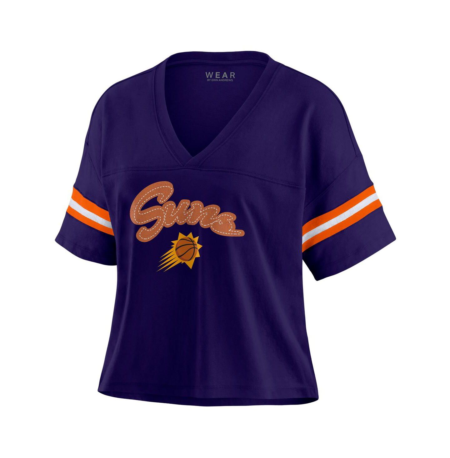 Женская футболка WEAR by Erin Andrews Purple Phoenix Suns Plus Size Color Block Boxy V-Neck — фото 2