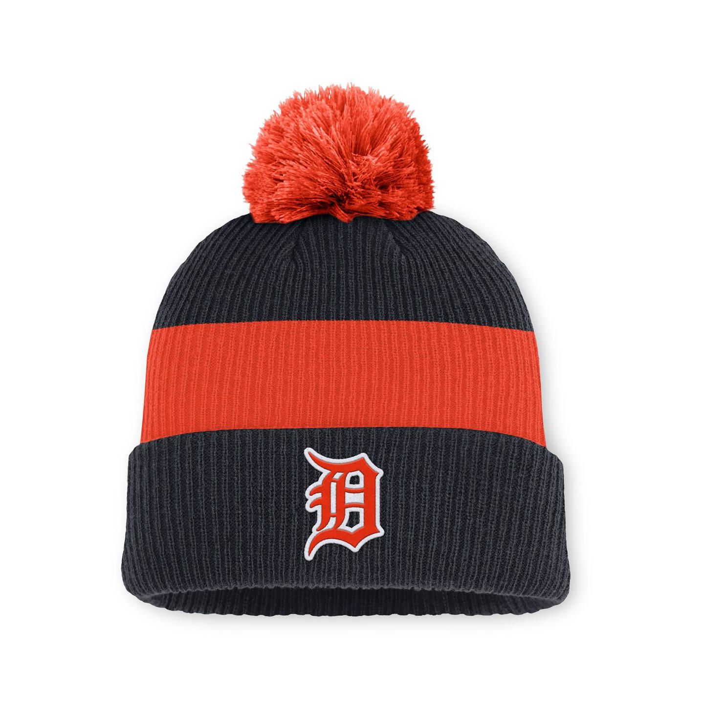 Мужская шапка Nike Navy/Orange Detroit Tigers Cooperstown Collection Peak Standard Cuffed Knit Hat with Pom — фото 1