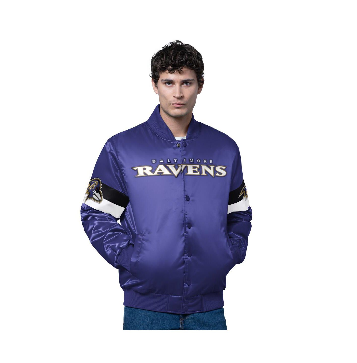Мужская куртка Starter Purple Baltimore Ravens Triple Option Satin Varsity Full-Snap — фото 1