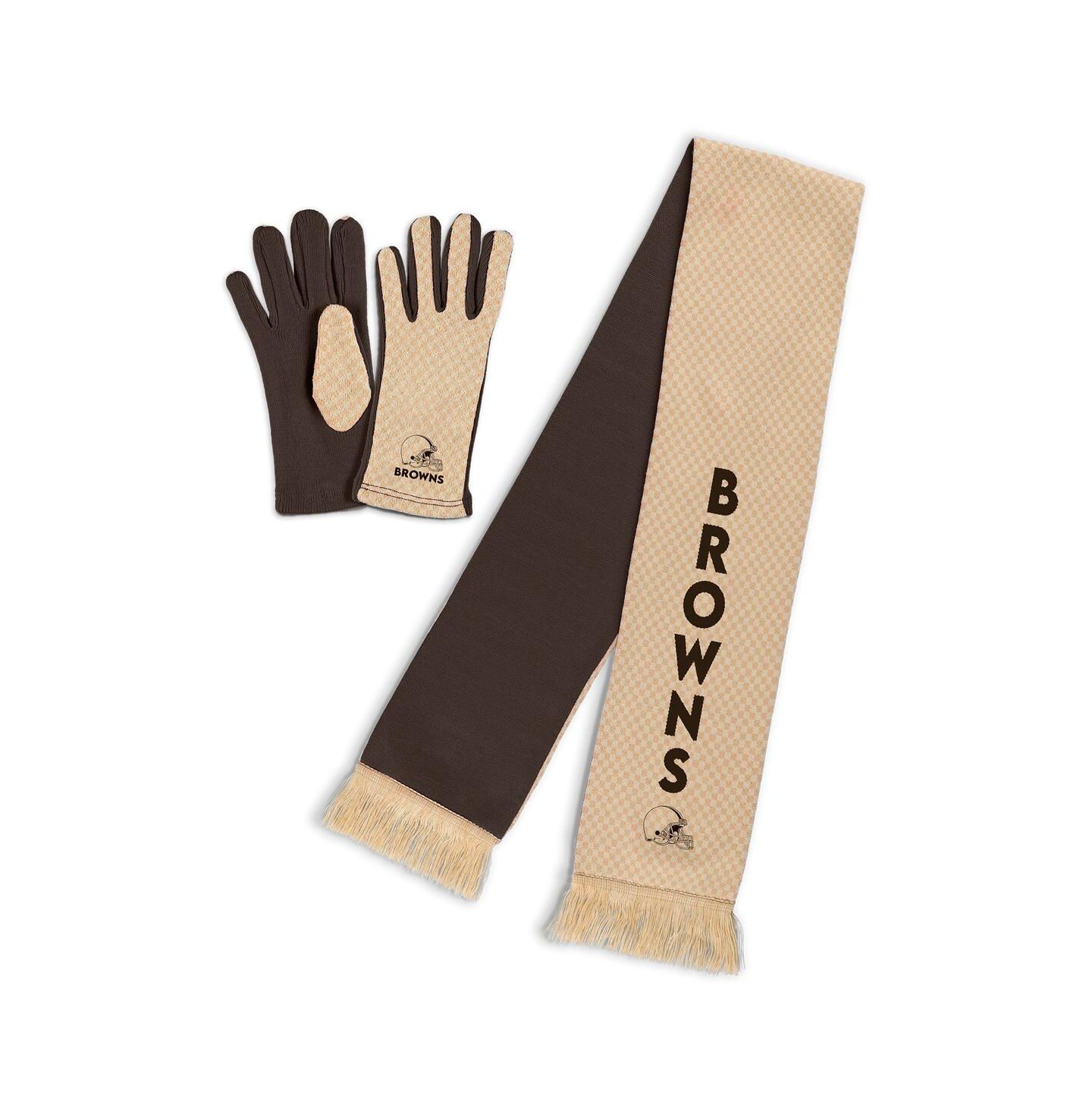 Женские перчатки WEAR by Erin Andrews Cleveland Browns Tonal Microcheck Scarf Glove Set — фото 1