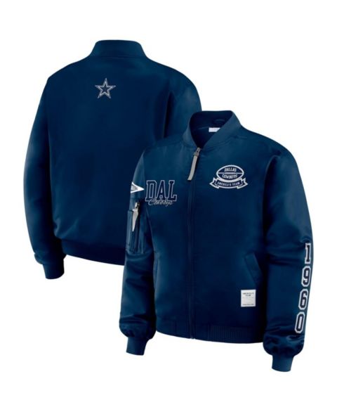 Женские куртки WEAR by Erin Andrews Women's Navy Dallas Cowboys Patch Full-Zip Bomber Jacket