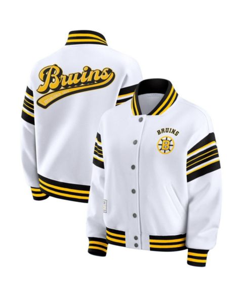 Женские худи WEAR by Erin Andrews Women's White/Gold Boston Bruins Full-Snap Fleece Sweatshirt Jacket