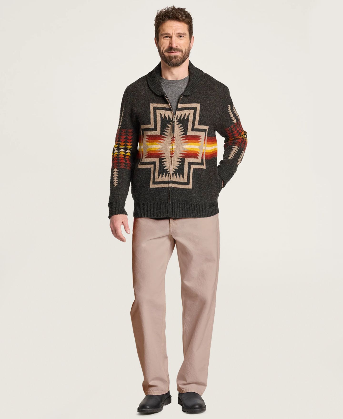 Мужской кардиган Pendleton Harding Zip Long-Sleeve Cardigan, цвет: Harding Oxford — фото 1