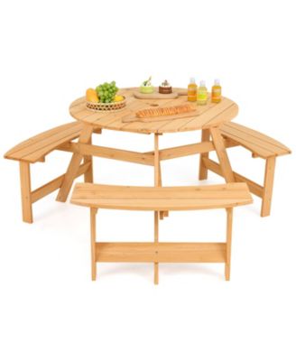 Kids Wooden Picnic Table and Bench Set with Umbrella Hole