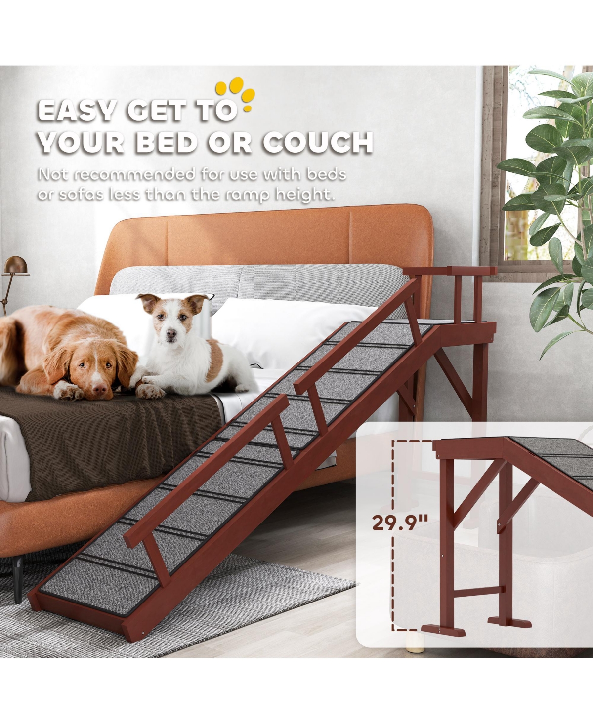 PawHut Wooden Dog Ramp with Removable Guardrails, Non-Slip, 70.5",