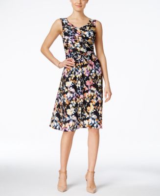 NY Collection Printed Faux-Wrap Dress - Dresses - Women - Macy's
