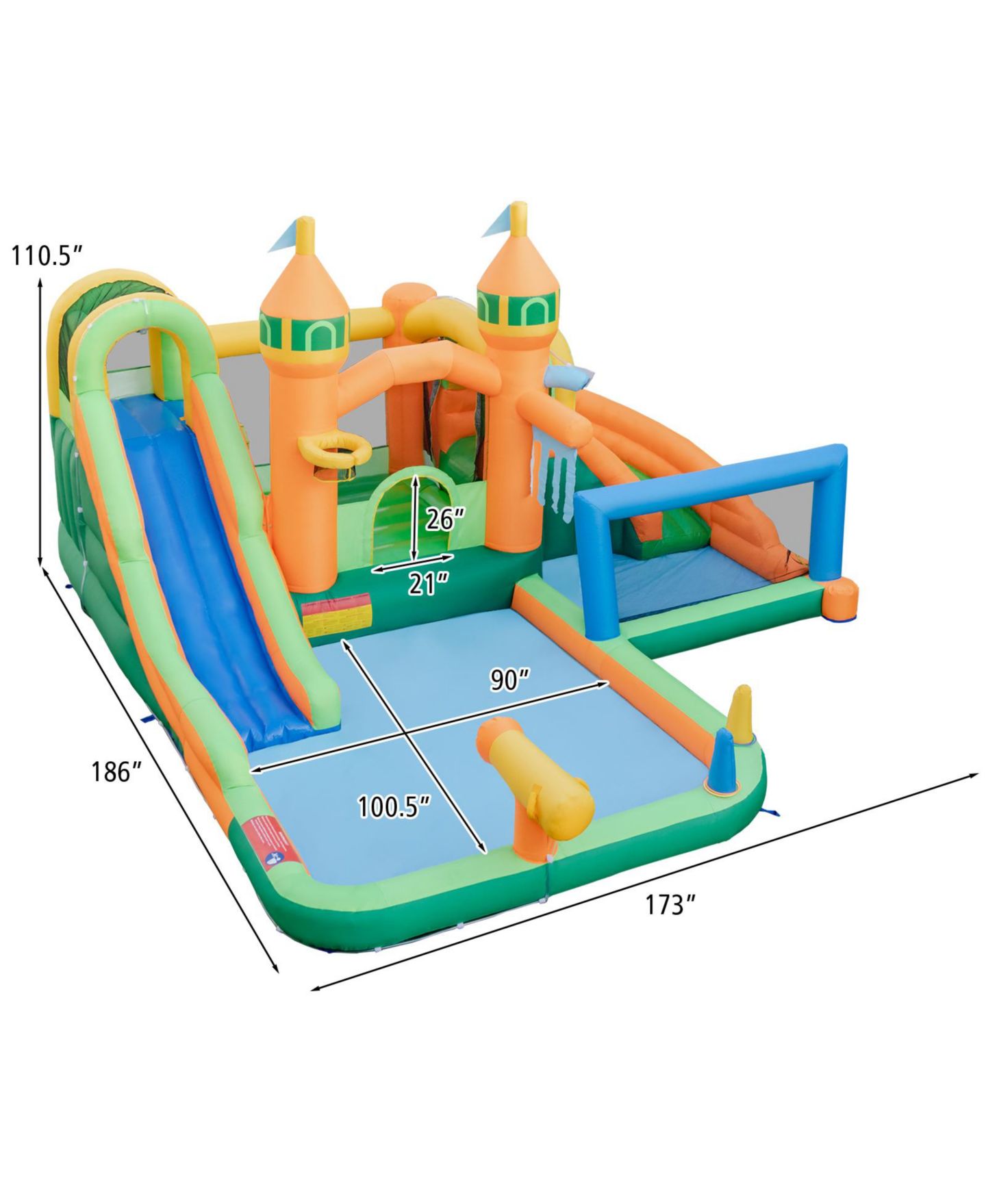 Детские игрушки SKONYON Kids Inflatable Water Slide with Dual Slides and Splash Pool, 186"L x 173"W x 110.5"H, Ages 3+, цвет: Синий — фото 2