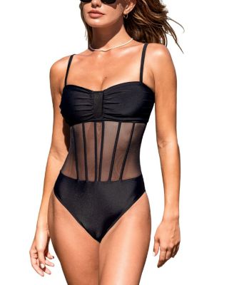 Women's Sweetheart One Piece Swimsuit with Mesh Detail