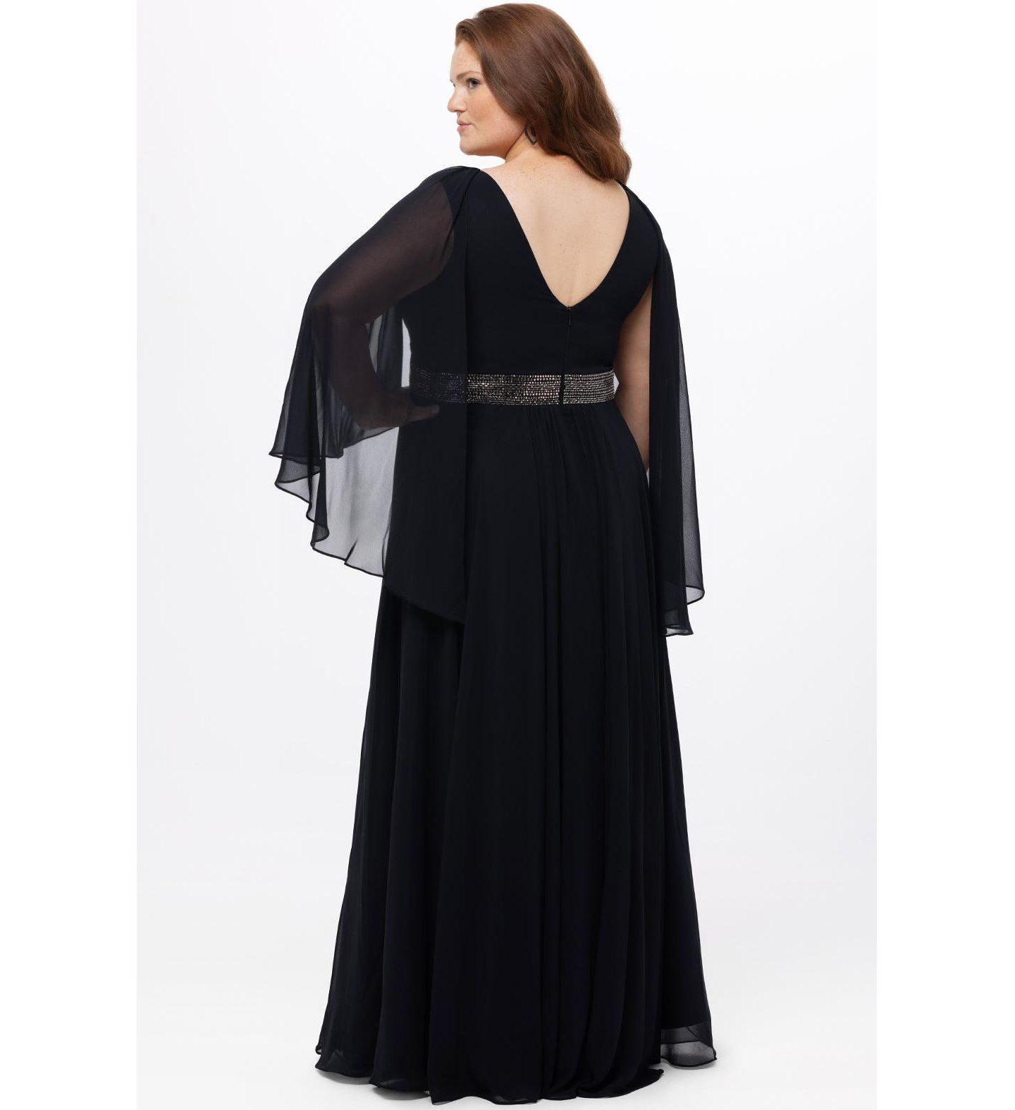 Женское платье Celebrations by Sydney's Closet Long Cape Sleeve V-Neck, цвет: Чёрный — фото 2