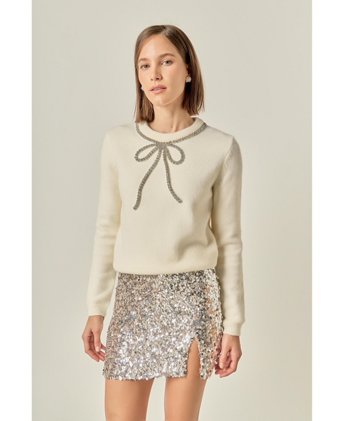 English Factory Women's Rhinestone Bow Knit