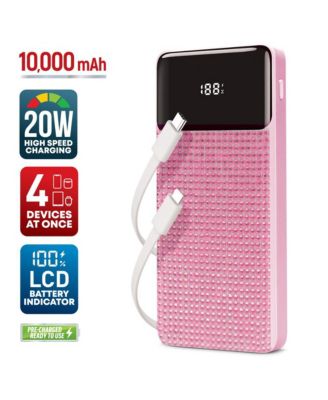 GabbaGoods 10,000mAh Rapid Charging Power Bank with LCD Battery Display, 2 Buillt-In Cables, Bling Design