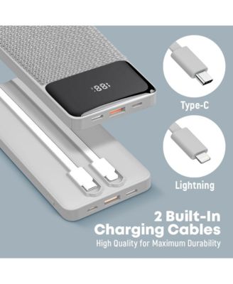 GabbaGoods 10,000mAh Rapid Charging Power Bank with LCD Battery Display, 2 Buillt-In Cables, Bling Design