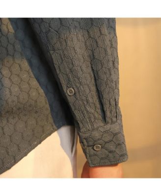 Men's Charcoal Grey Honeycomb-Textured Oversized Shirt