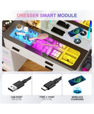 RGB Lighted Vanity Set with Mirror & Wireless Charging Station