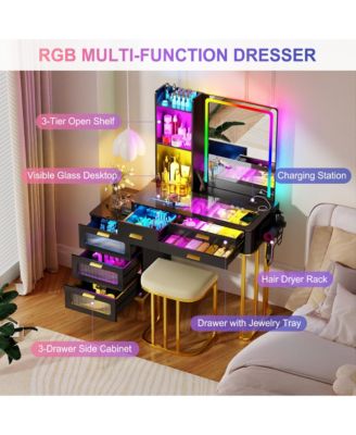 RGB Lighted Vanity Set with Mirror & Wireless Charging Station