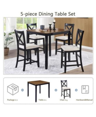 5-Piece Classic Counter Height Wood Dining Set with 4 Chairs in Black and Oak Tones