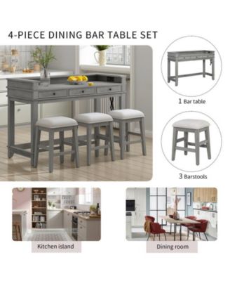 TREXM 4-Piece Retro Dining Set with Kitchen Table 3 Chairs and 3 Storage Drawers