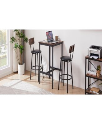 Bar Table Set with 2 Cushioned Backrest Stools, 23.62'' W x 23.62'' D x 35.43'' H