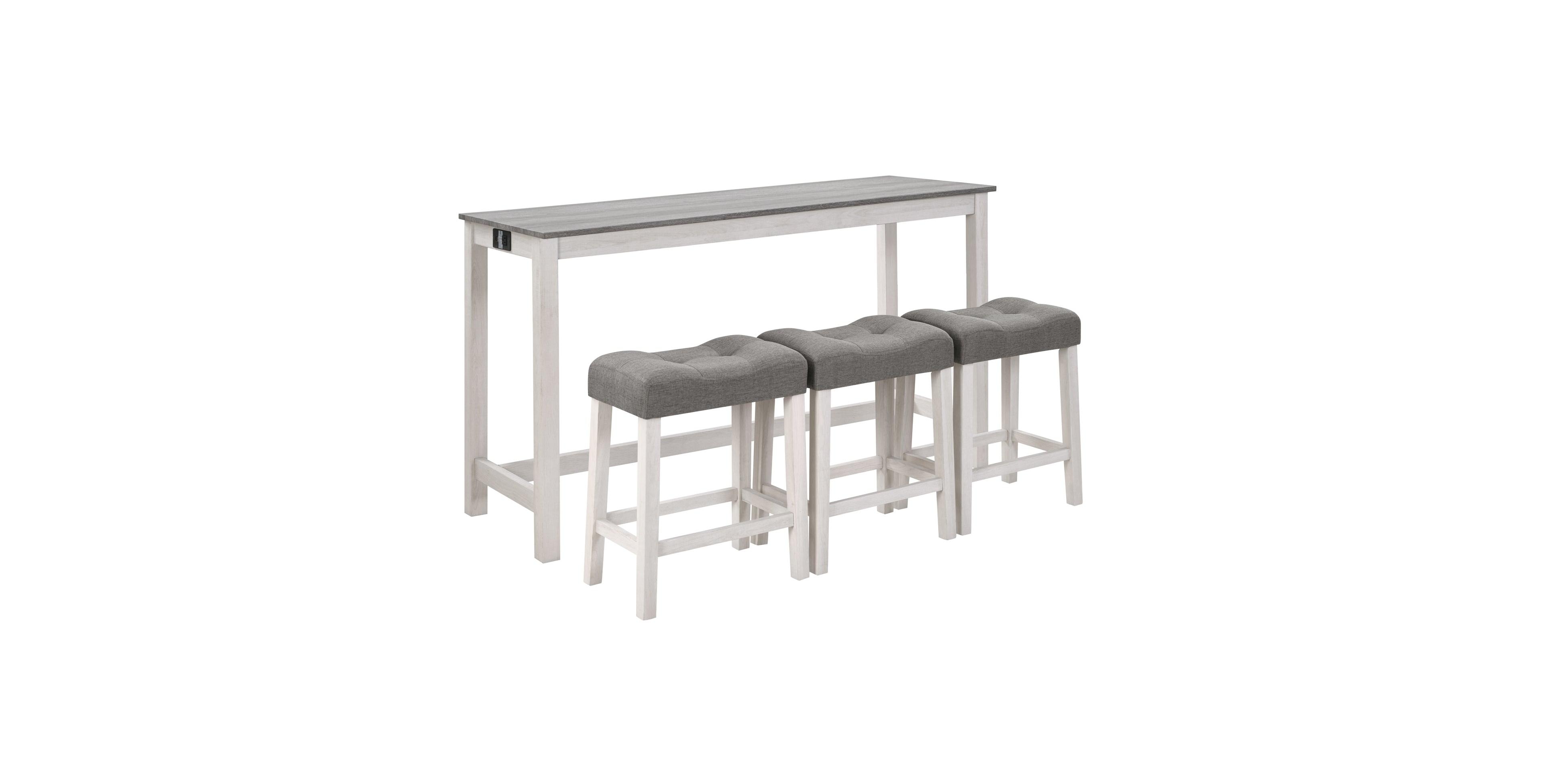 sumyeg 4-Piece Outlet Bar Set with Multi-Function Sofa Back Table and 3 Padded Stools