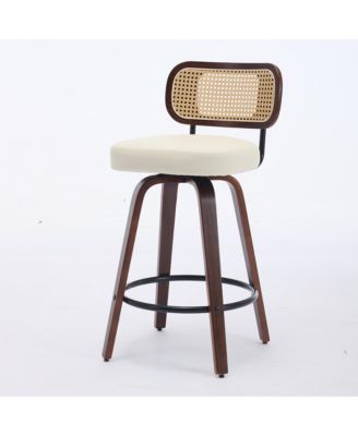 Set of 2 Rattan Counter Stools with Swivel Seat and Cane Back, 26'' Height