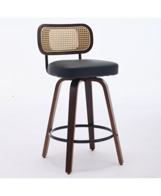 Set of 2 Rattan Counter Stools with Swivel Seat and Cane Back, 26'' Height