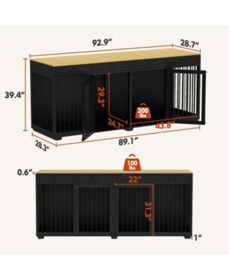 Dog Crate Furniture, 92.9 in. Wooden Dog Crate Kennel with 4 Drawers