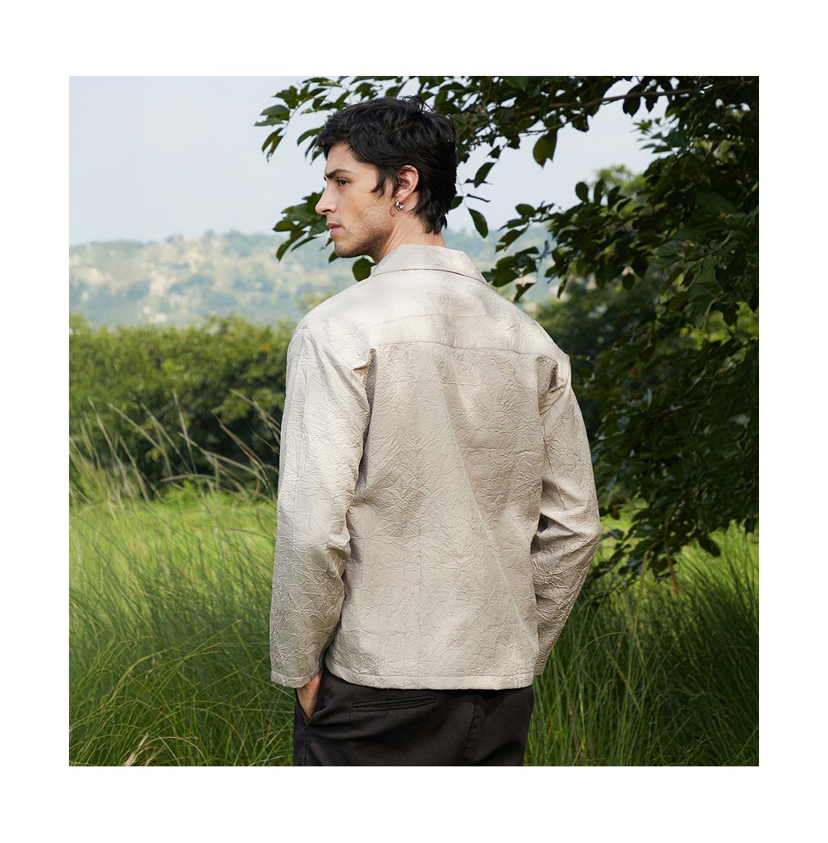 Campus Sutra Men's Ecru Beige Wrinked Korean Oversized Shirt