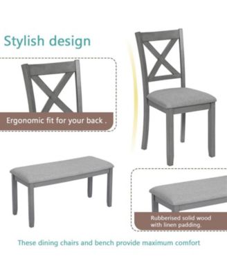 6-Piece Grey Kitchen Counter Set with Rectangular Wooden Dining Table 4 Padded Chairs and Bench