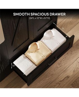 Black Armoire Wardrobe Closet 70 Inches with Mirror, 2 Doors, Drawer, and Shelves