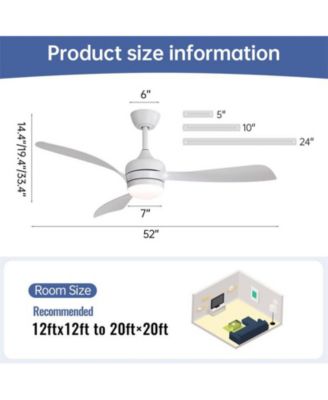 52-inch Modern White Ceiling Fan with Led Light and Remote Control Dc Motor