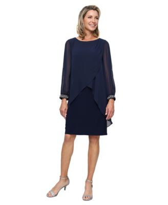 SL Fashions - Petite Boat Neck Shirt Overlay Sheath Dress