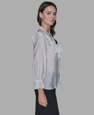 Women's Mock Neck Solid Organza Blouse
