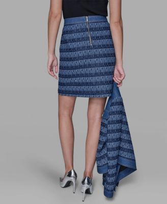 Women's Tweed and Denim Zipper Mini Skirt