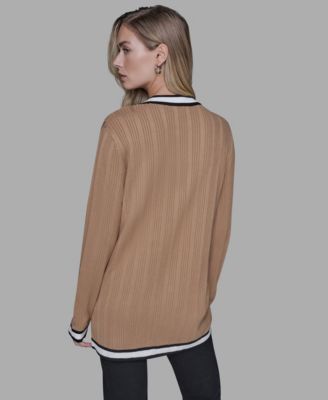 Women's V-Neck Contrast Cardigan