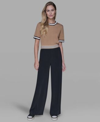 Women's Striped Wide Leg Pull-On Pants