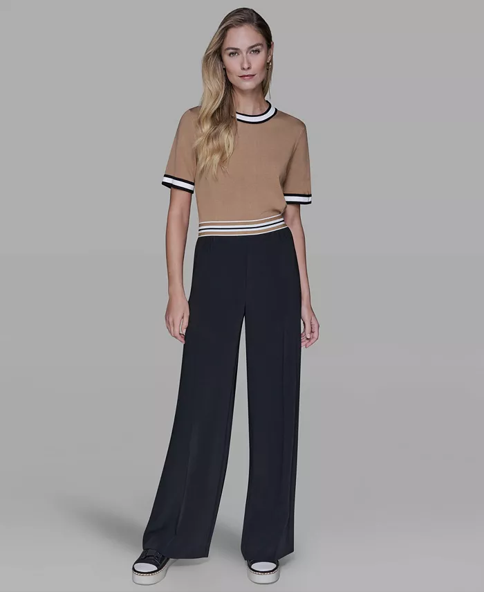 Women's Striped Wide Leg Pull-On Pants - thumbnail 2