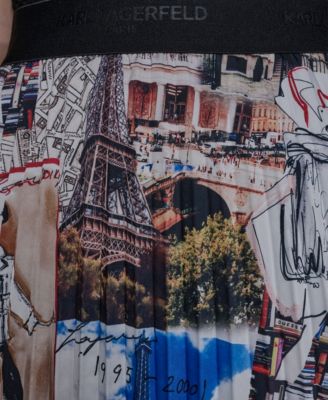 Women's City Scene Print Pull-On Pleated Skirt