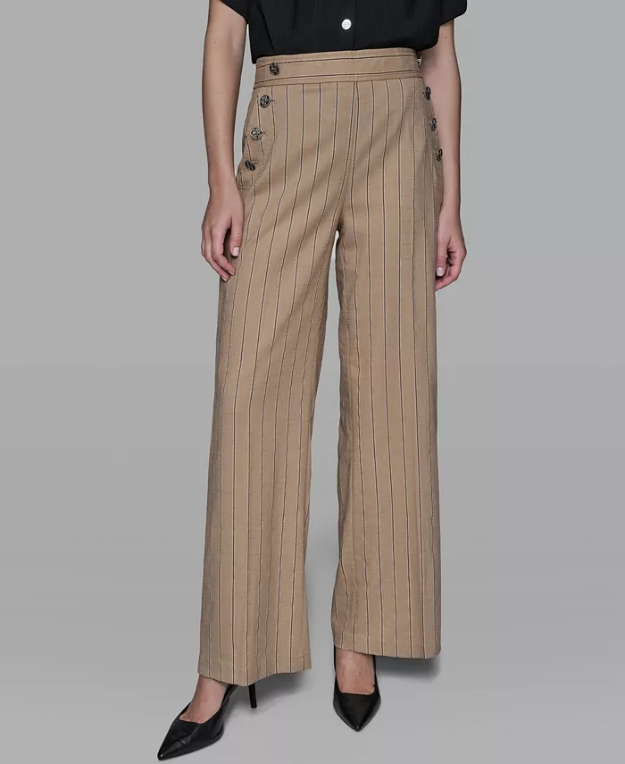 Women's Mid Rise Striped Straight Leg Pants