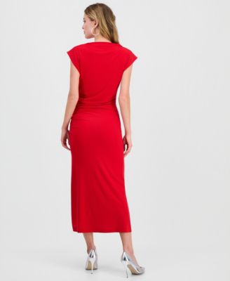 Women's Ruched Side-Slit Midi Dress